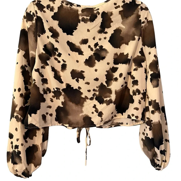 Saints and Hearts Ruched Mesh Long Sleeve Top Cream and Brown Size Large NWT - Picture 2 of 3